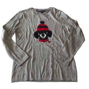 Tommy Hilfiger Women’s Gray Sweater With Dog Wearing Beanie Size Large NWT